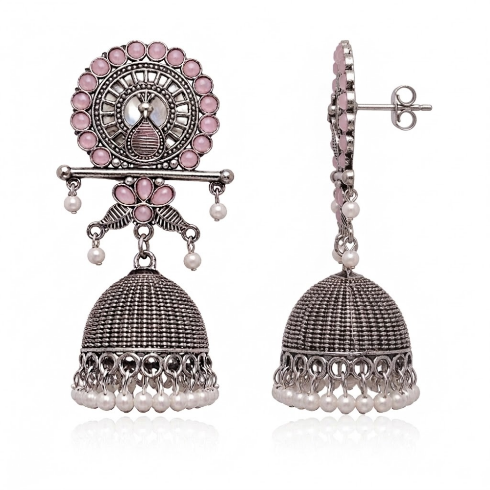 Antra- Oxidised  Peacock Jhumka Earrings with Purple Stone