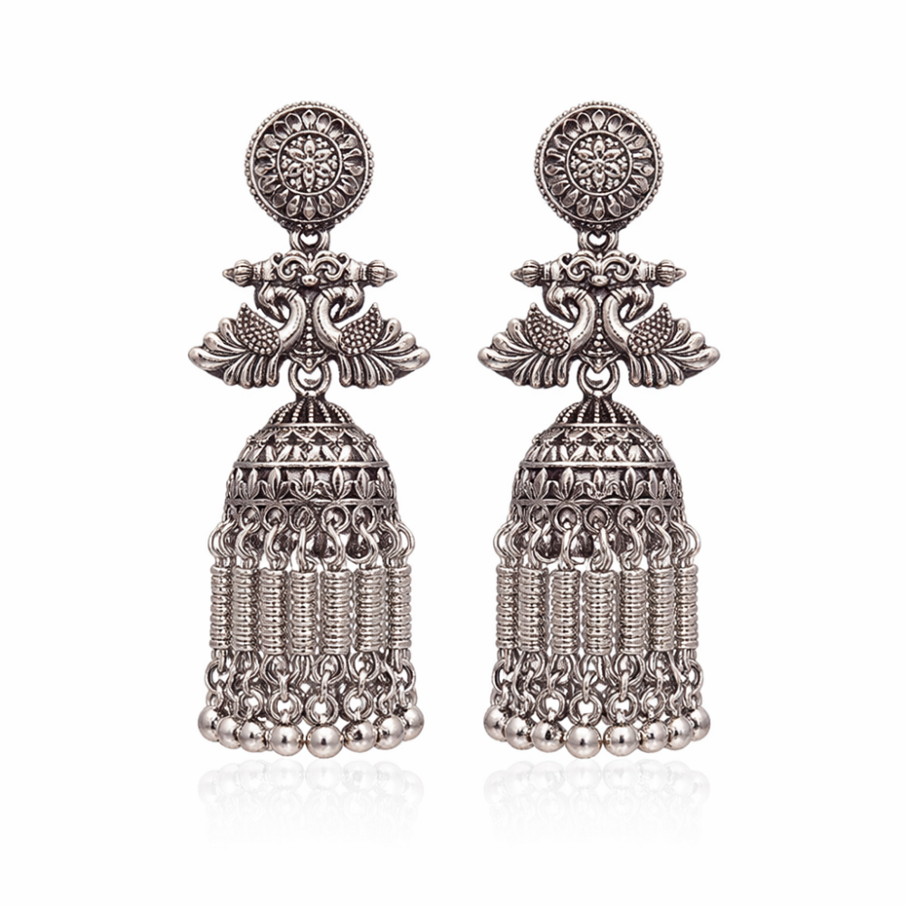Nirali- Oxidized Peacock Design Jhumka Earrings
