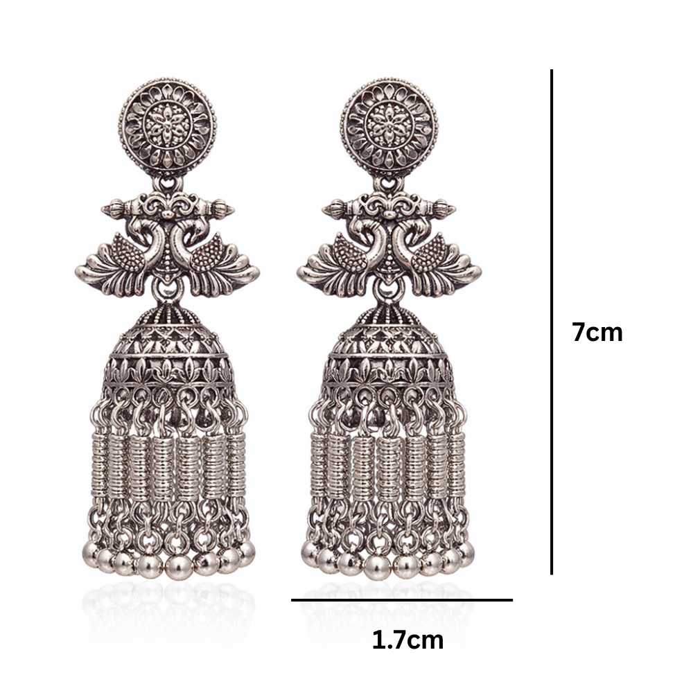 Nirali- Oxidized Peacock Design Jhumka Earrings