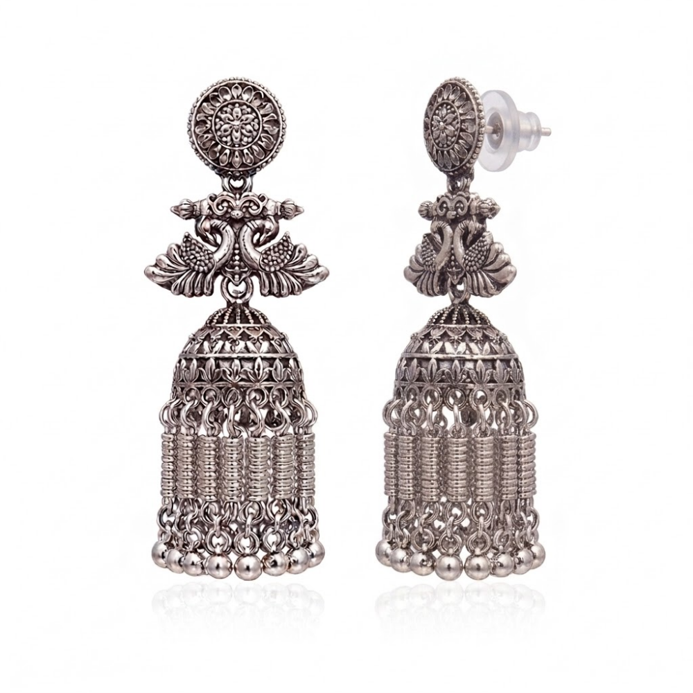 Nirali- Oxidized Peacock Design Jhumka Earrings