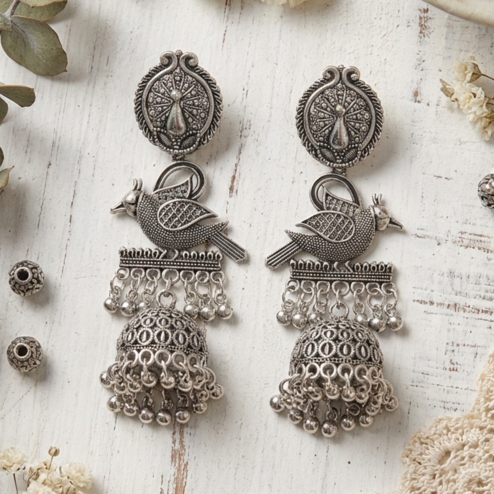 Jeeya- Tribal Bird Motif Jhumka