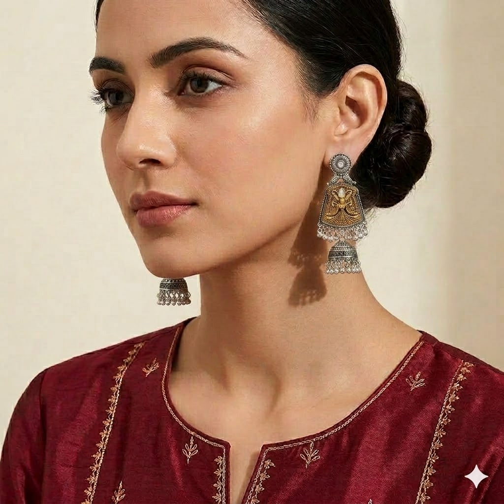 Mayurika- Oxidised Goddess Statement earring