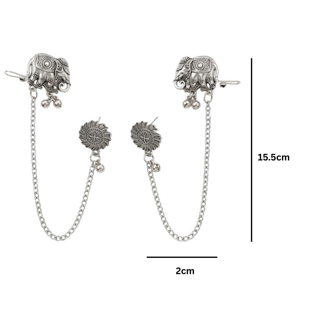 Morya- Oxidized Elephant Ear Cuff Earrings with Chain