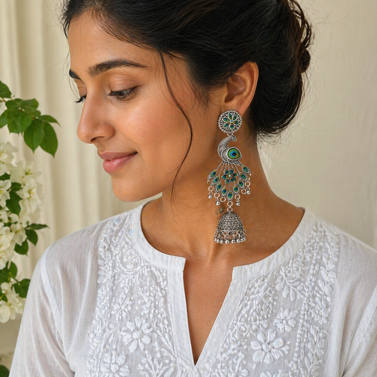 Anuradha- Oxidized Peacock Jhumka Earrings