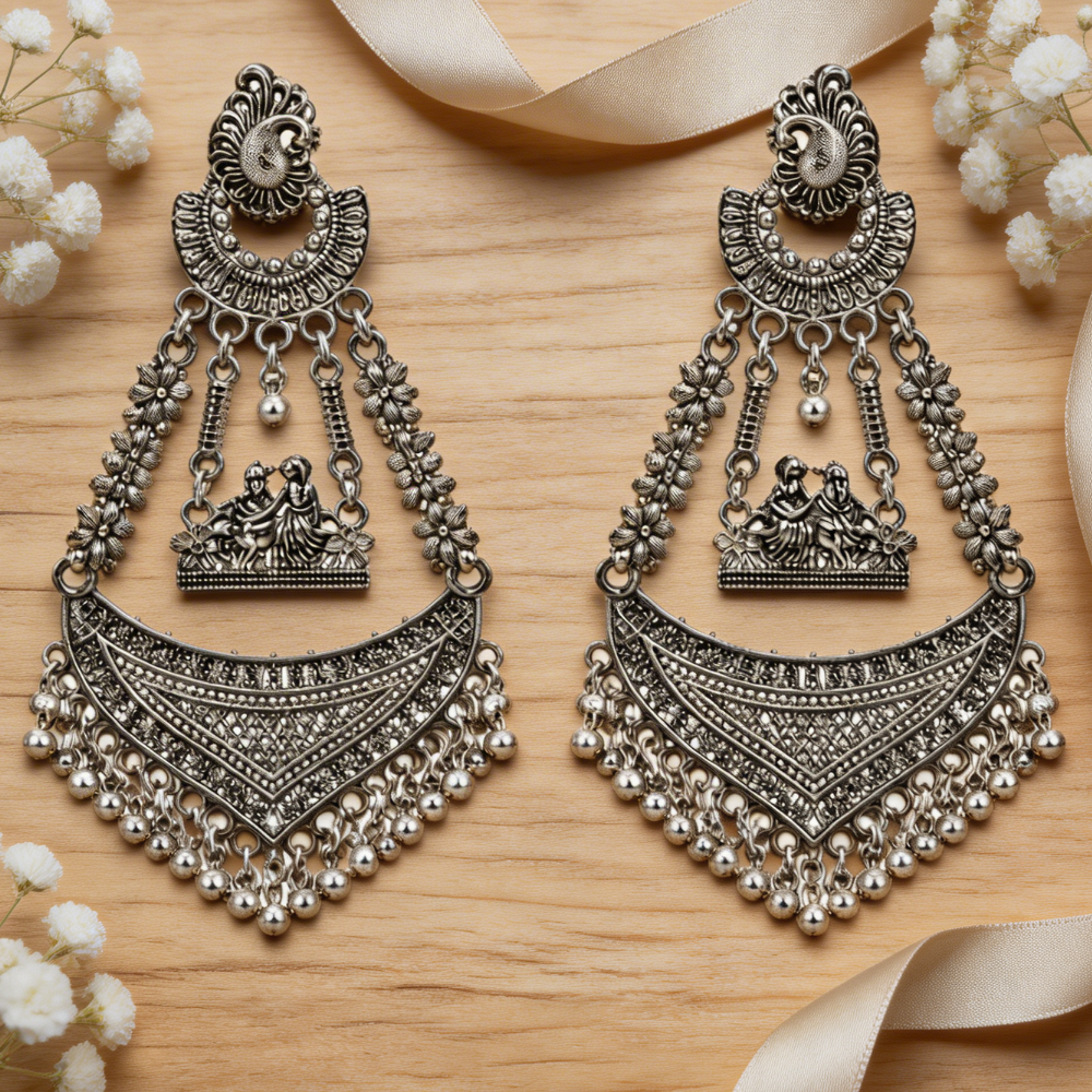 Shyama- Oxidised Radha Krishna Statement Earrings