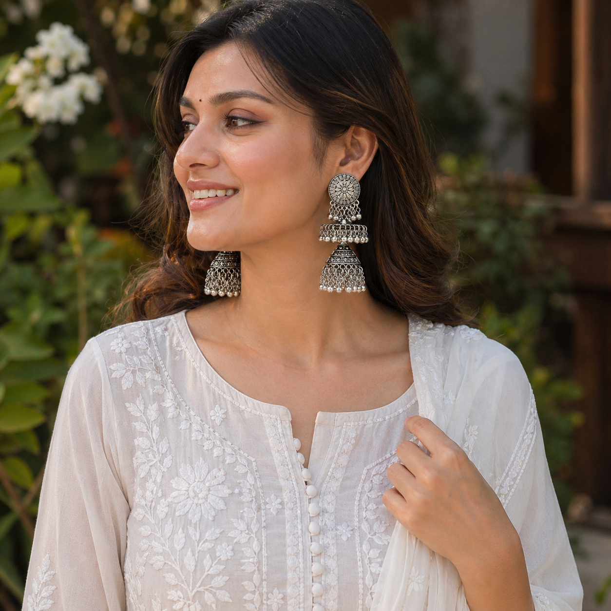 Chandrima- Oxidized Layered Jhumka Earrings