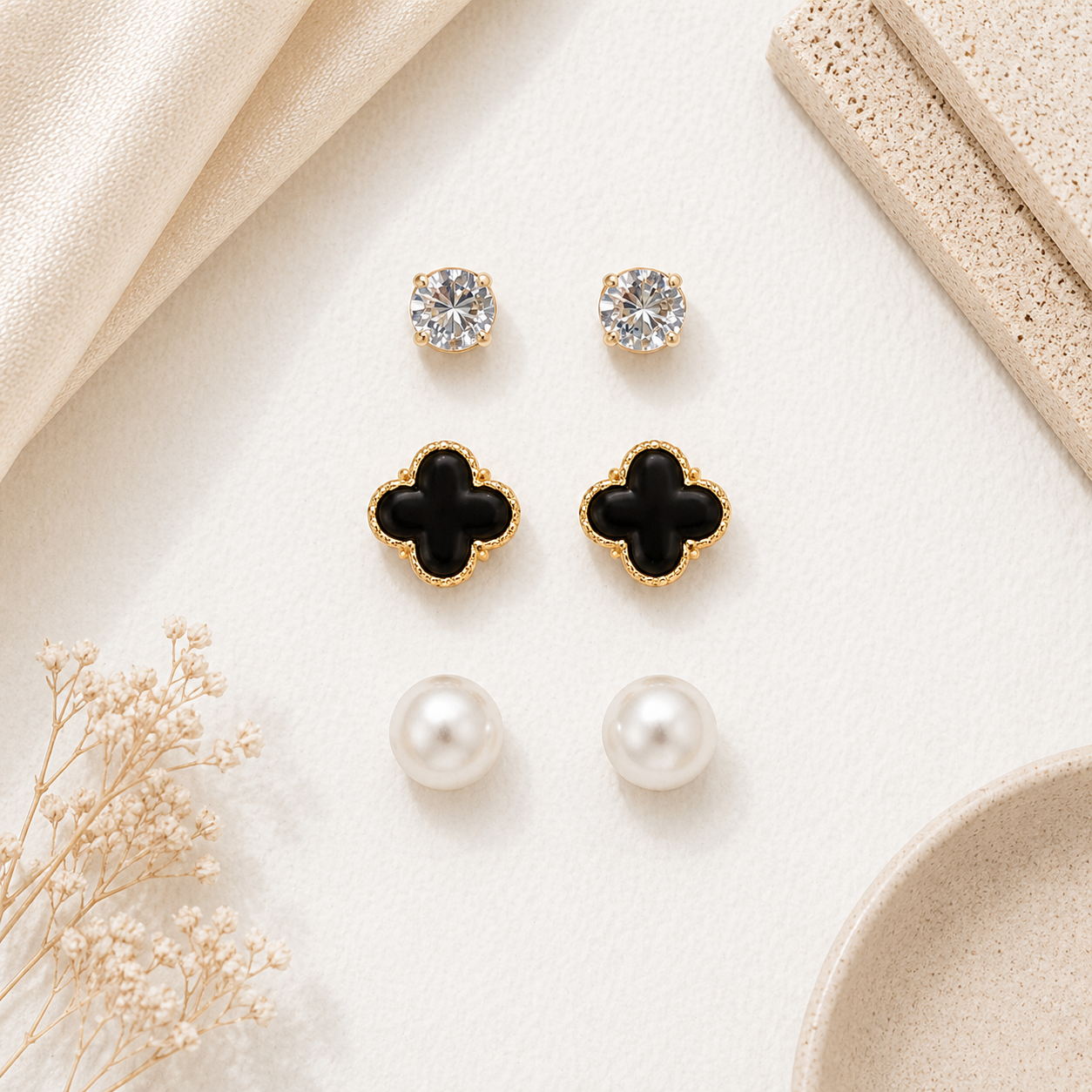 Alice- 3-Pair Stud Earrings Set