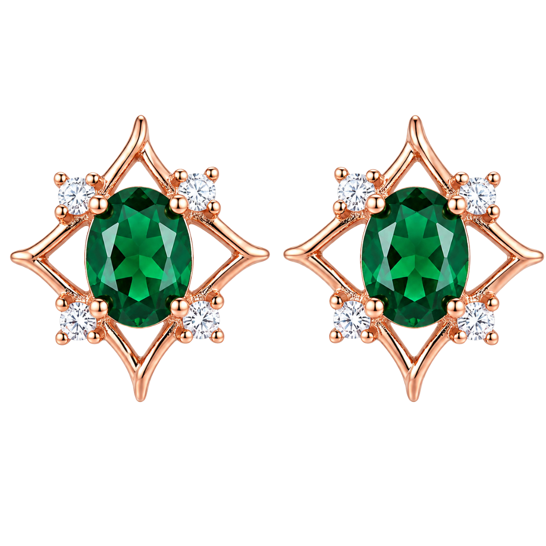 Vinny-  Rose Gold Green Stone Stud Earrings