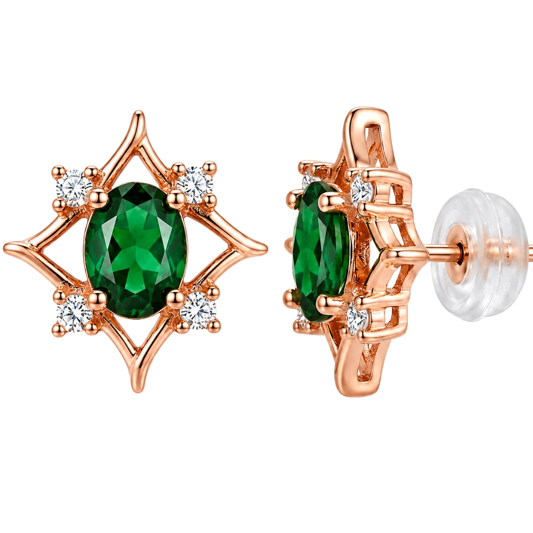 Vinny-  Rose Gold Green Stone Stud Earrings