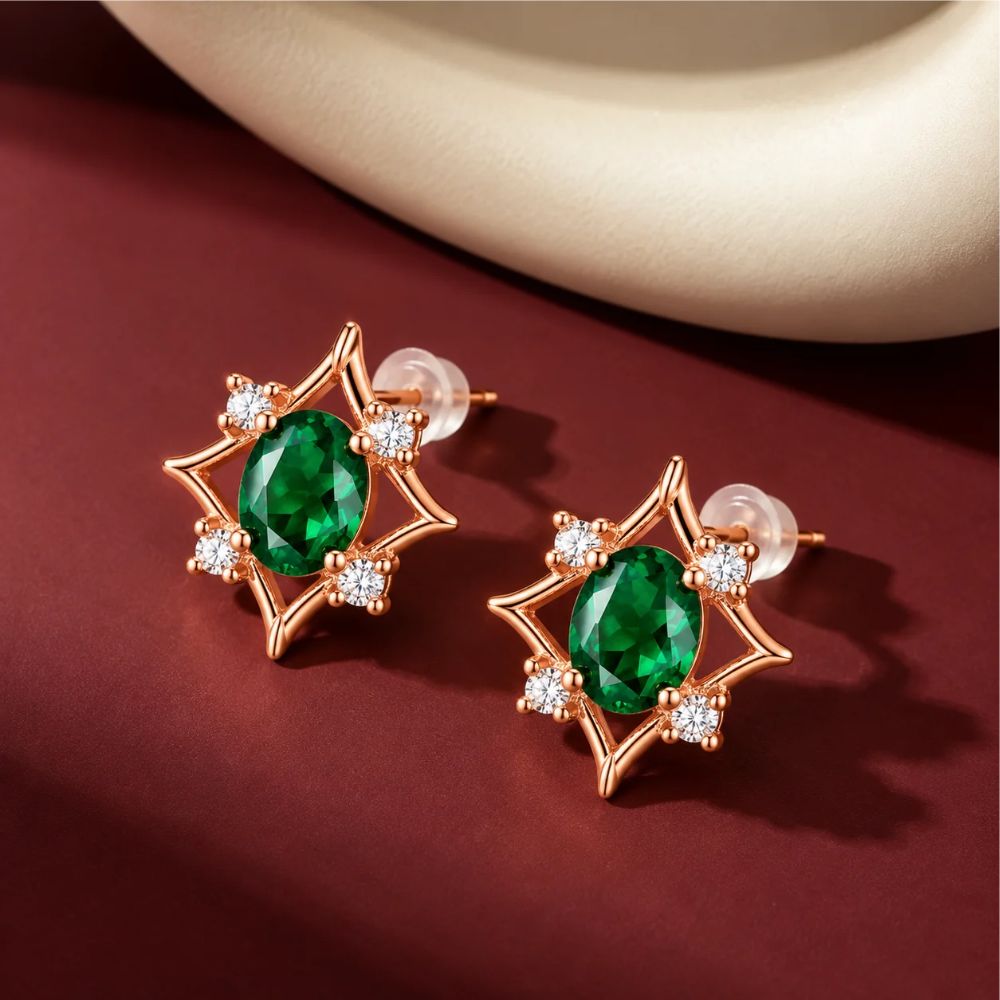 Vinny-  Rose Gold Green Stone Stud Earrings