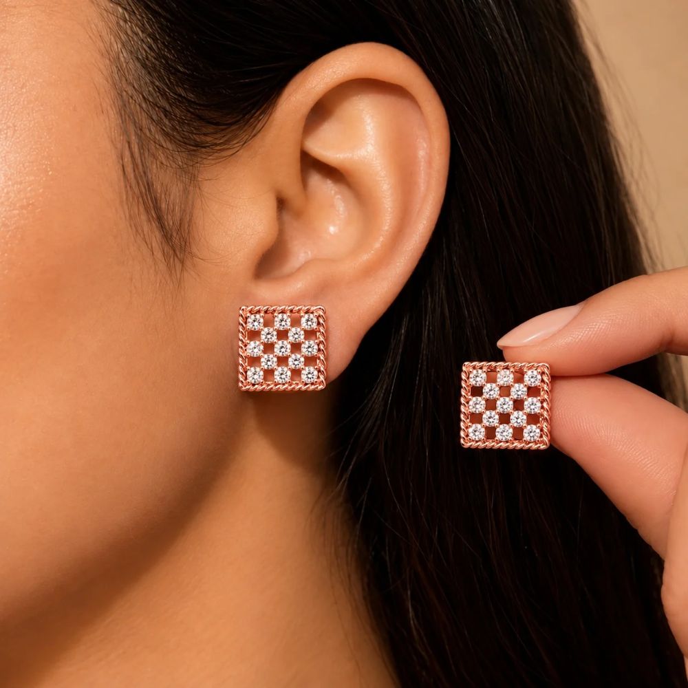 Belle- Rose Gold Geometric Stud Earrings