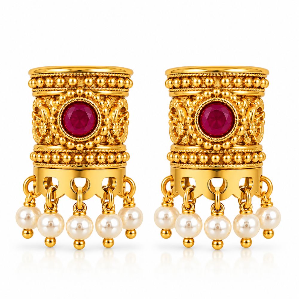 Saarika- Pink Stone Pearl Drop Bugadi