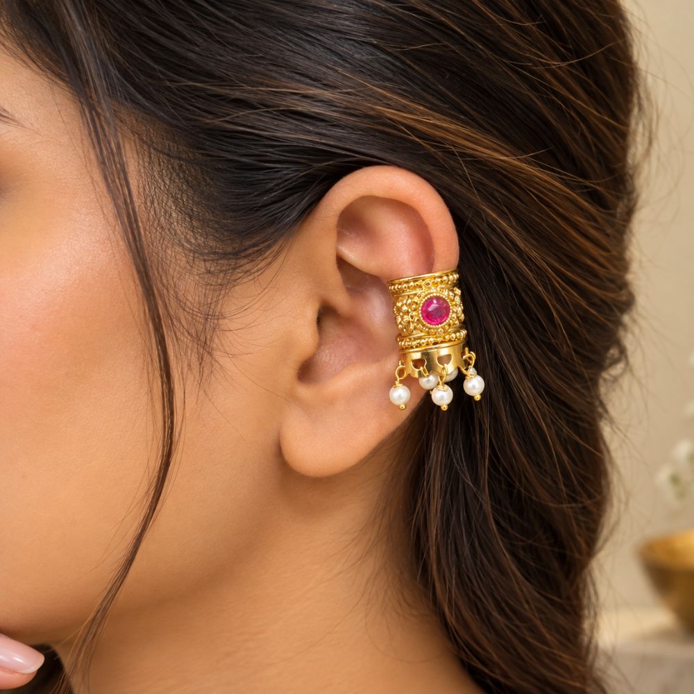 Saarika- Pink Stone Pearl Drop Bugadi
