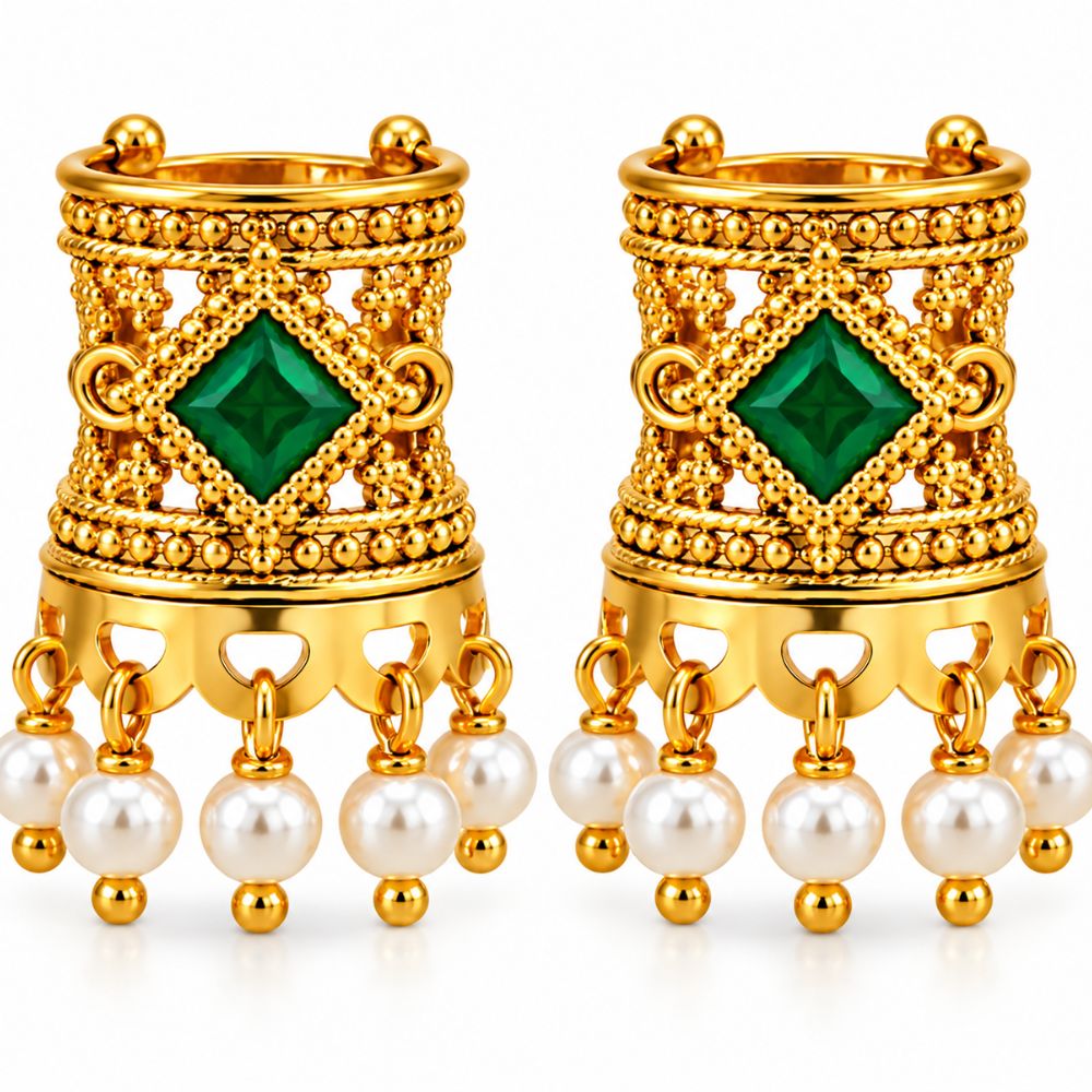 Taarika-  Green Stone Pearl Drop Bugadi