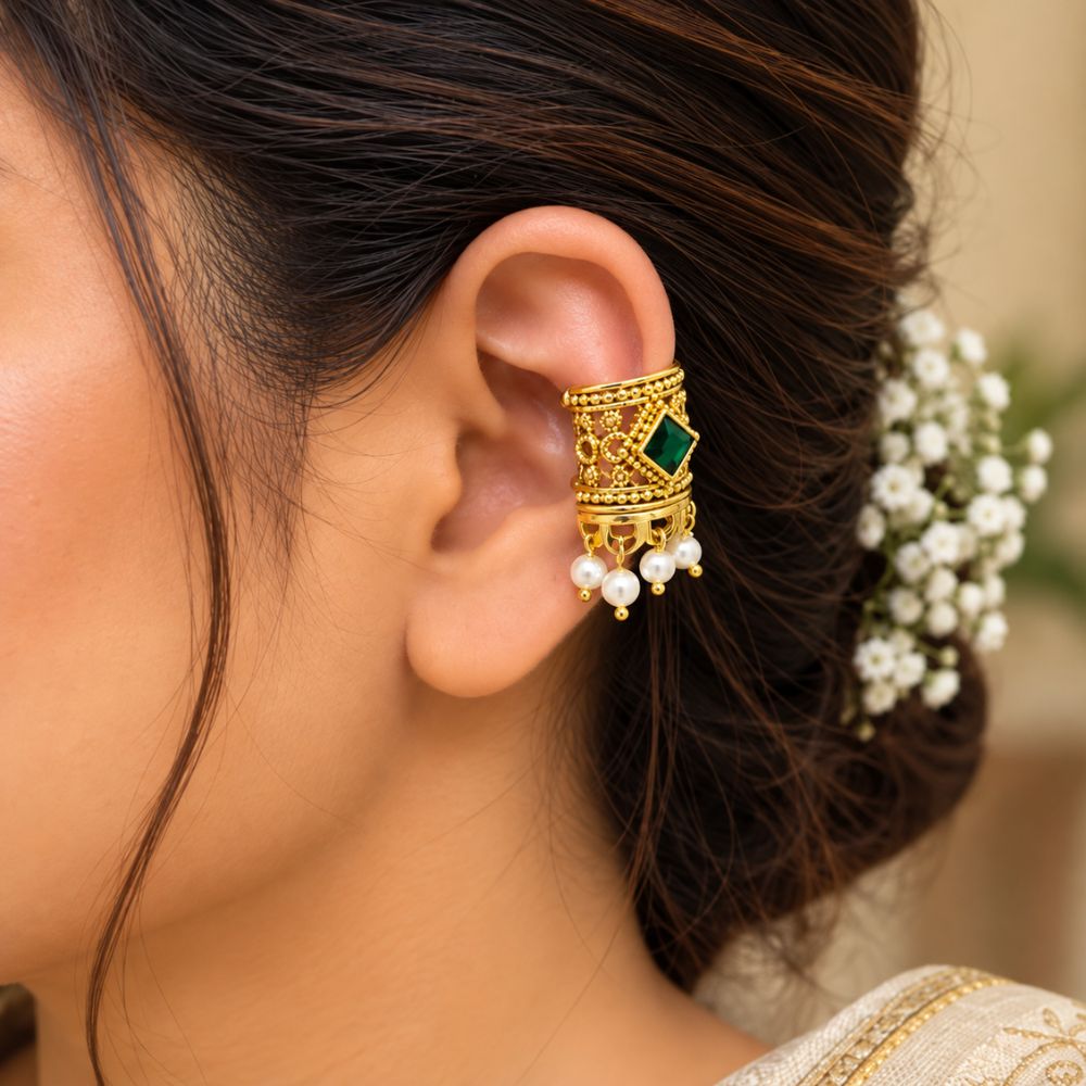 Taarika-  Green Stone Pearl Drop Bugadi
