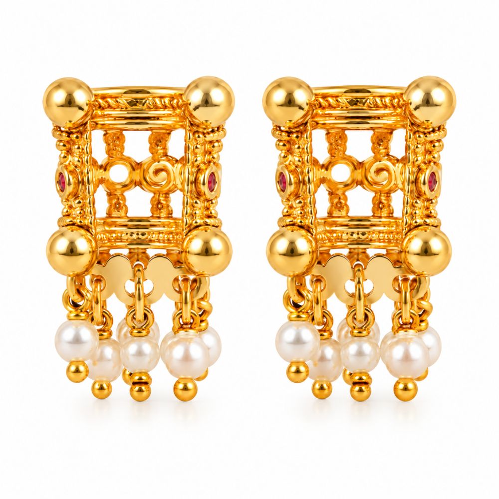 Taarika-  Pink Stone Pearl Drop Bugadi