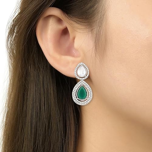 Eknoor Silver Green Earrings