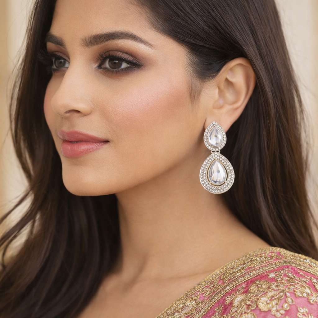 Eknoor Silver White Earrings