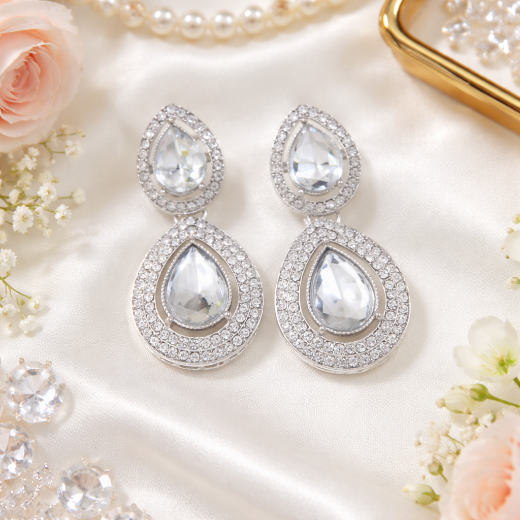 Eknoor Silver White Earrings