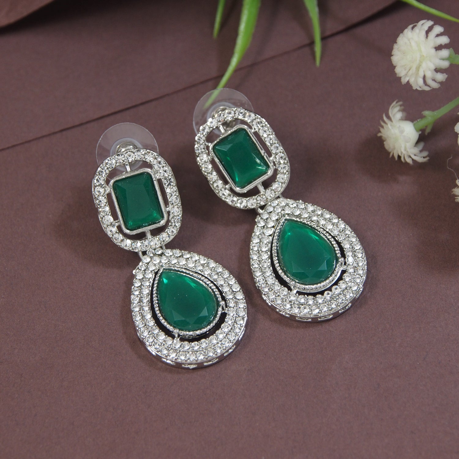 Viyana Silver Green Earrings