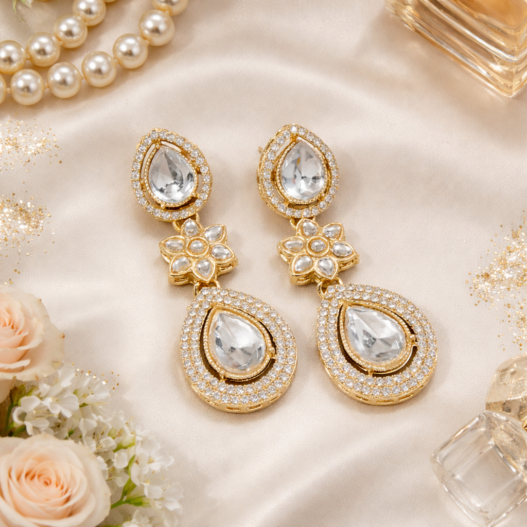 Anmol White Earrings