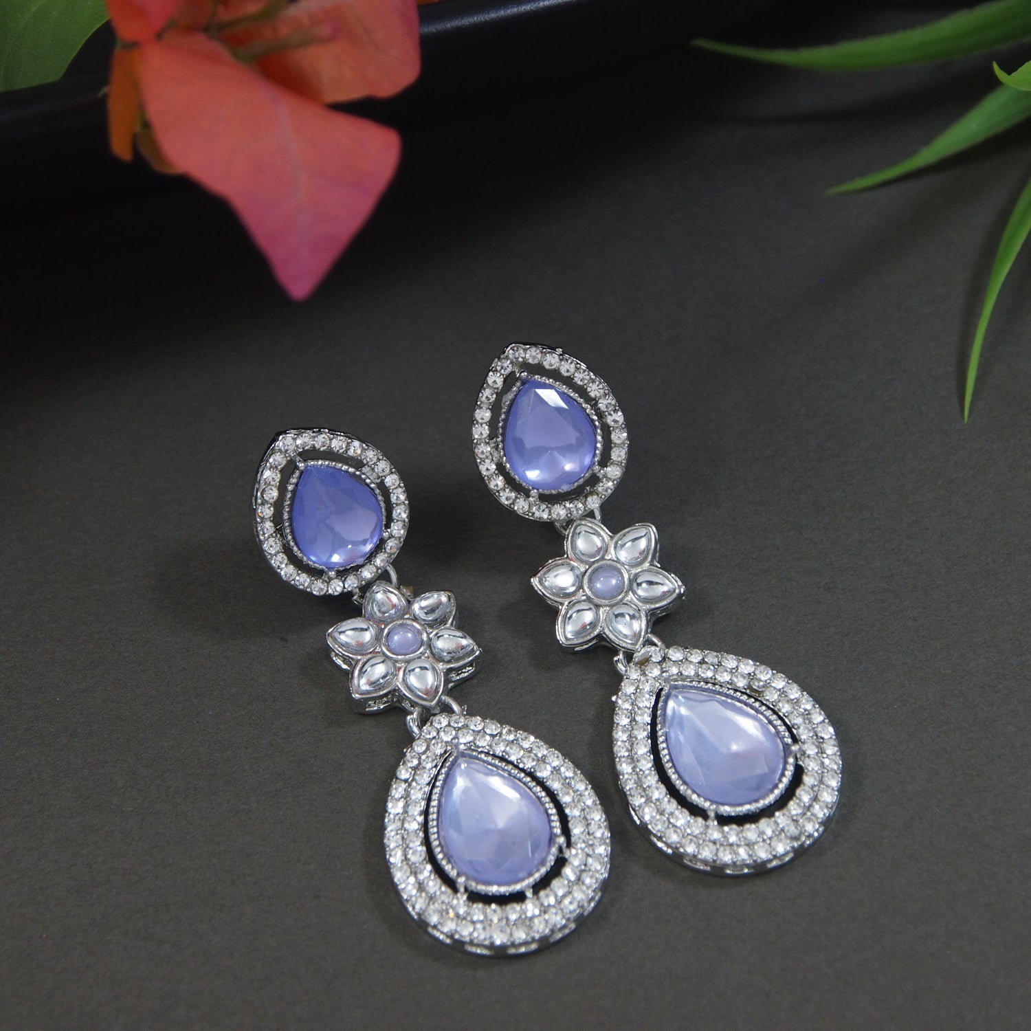 Anmol Silver Purple Earrings