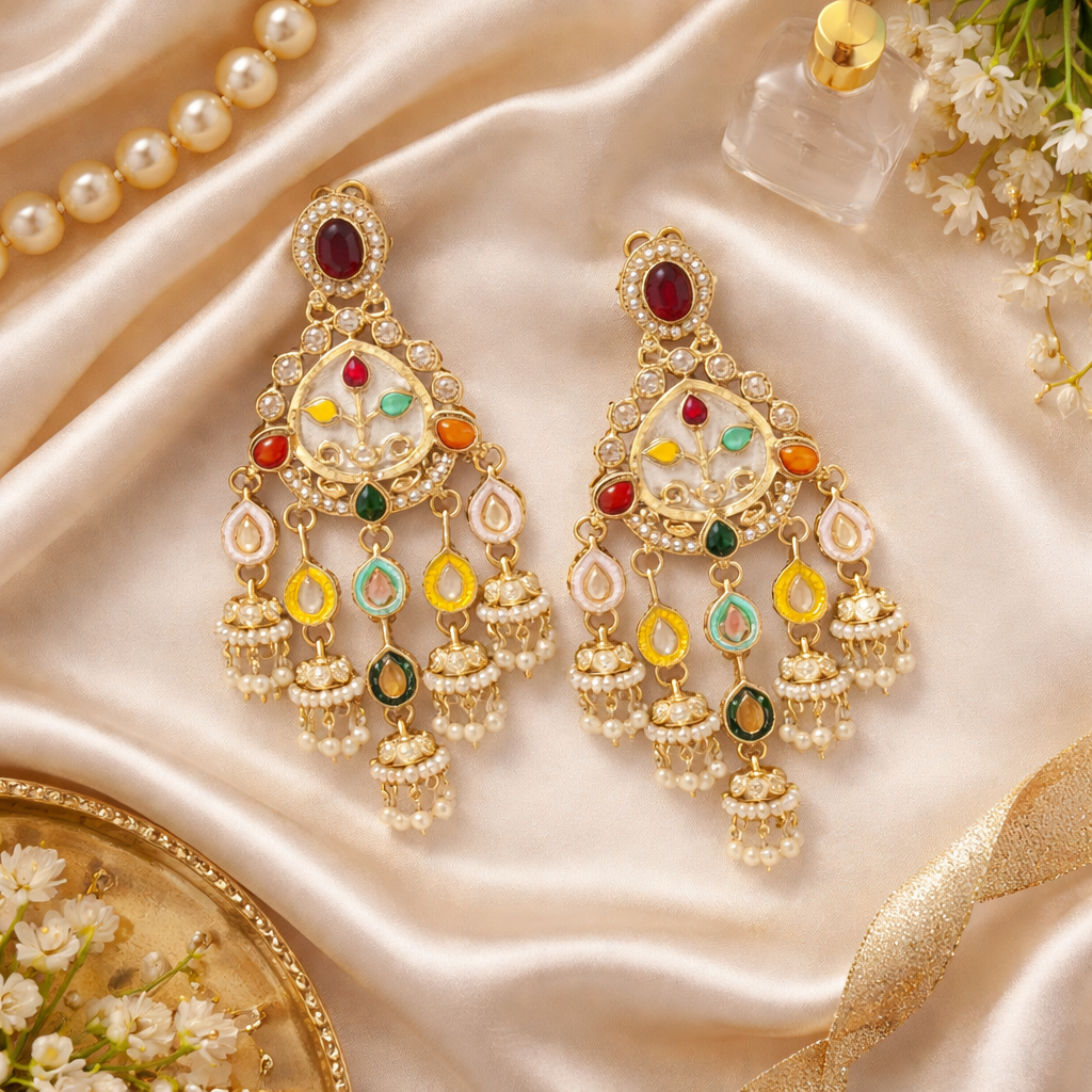 Tahseen - Chandbali Jhumki Mother of Pearl  Earrings