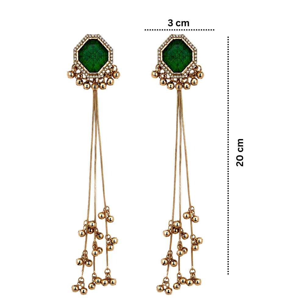 Harita - Green Stone Long Tassel Earrings