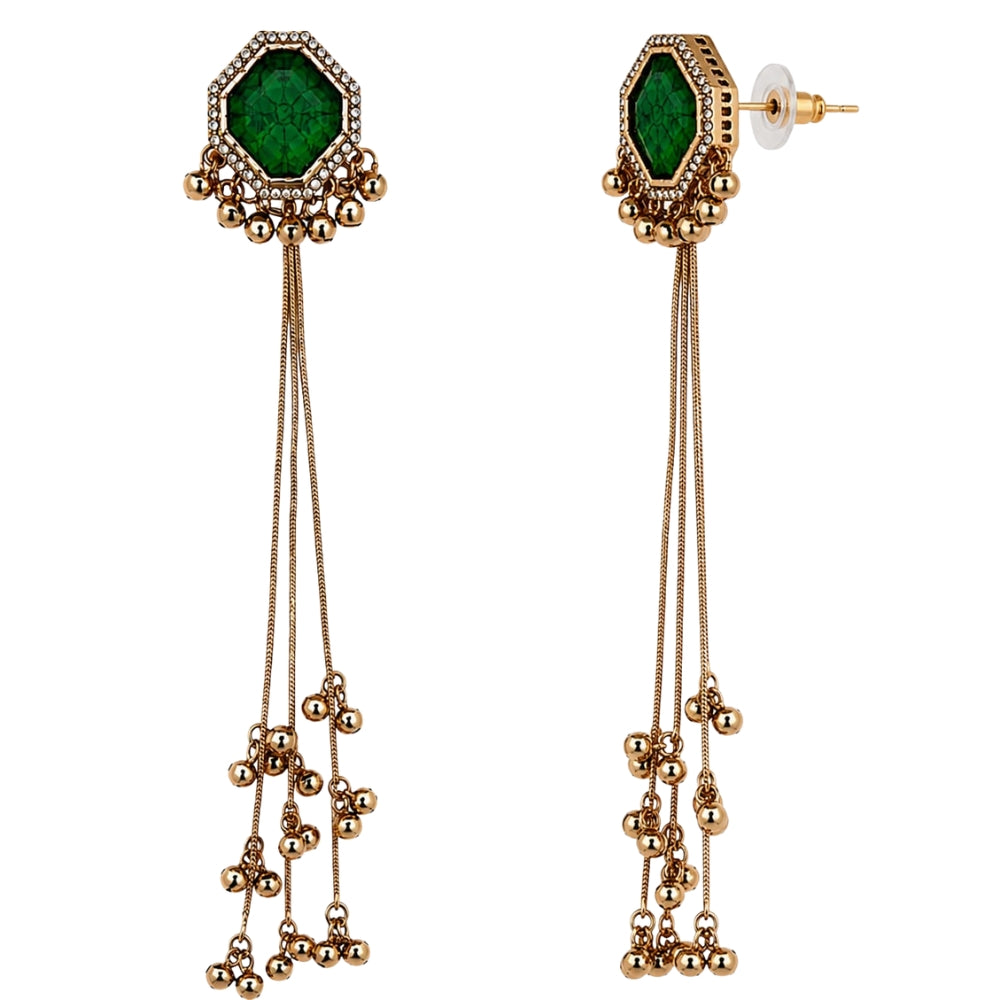 Harita - Green Stone Long Tassel Earrings
