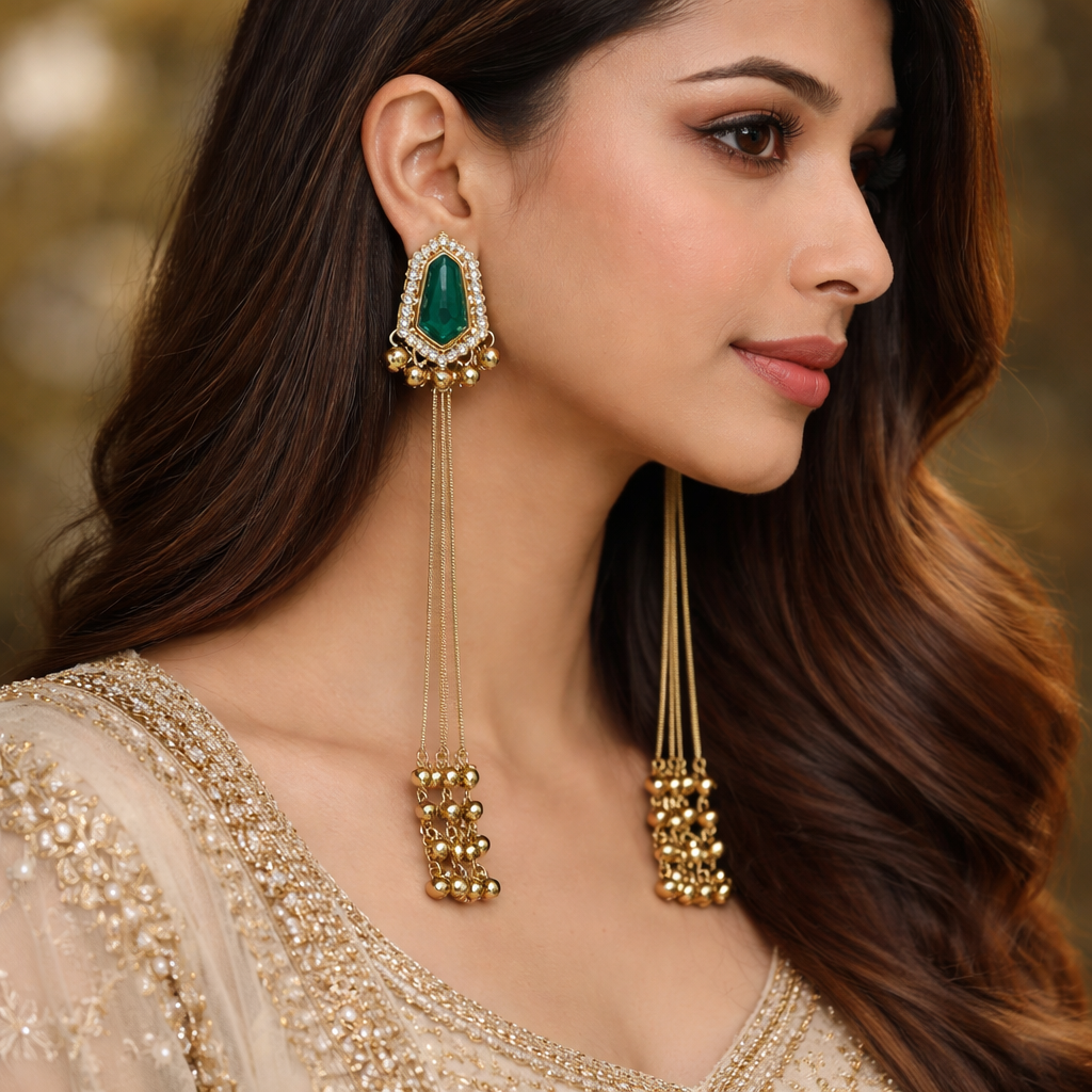 Rivaya - Festive Green Kashmiri Earrings
