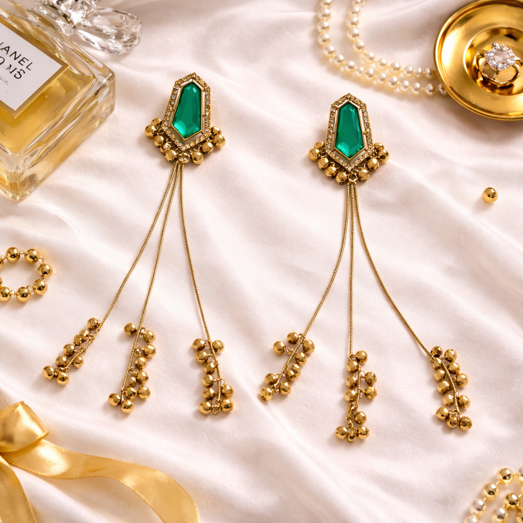 Rivaya - Festive Green Kashmiri Earrings