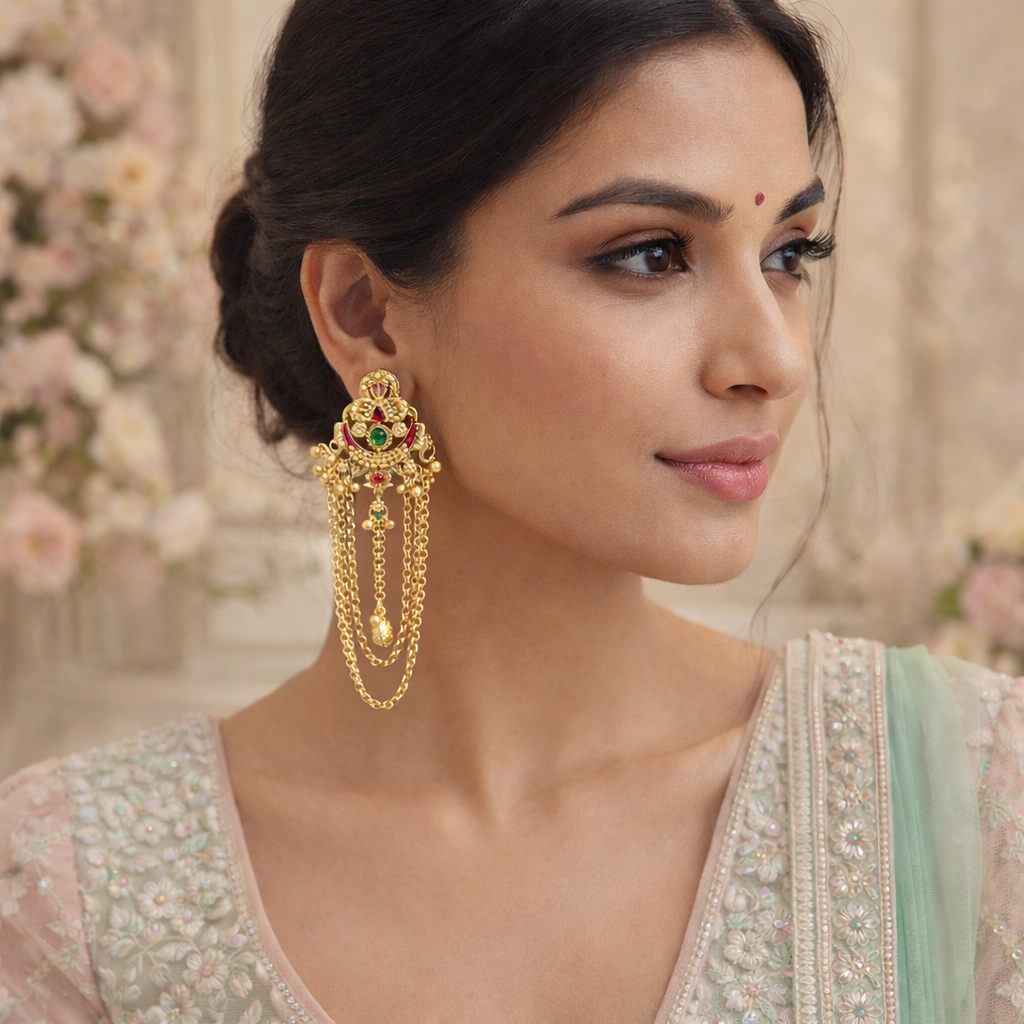 Devayani- Royal Gold-Plated Long Chain Earrings