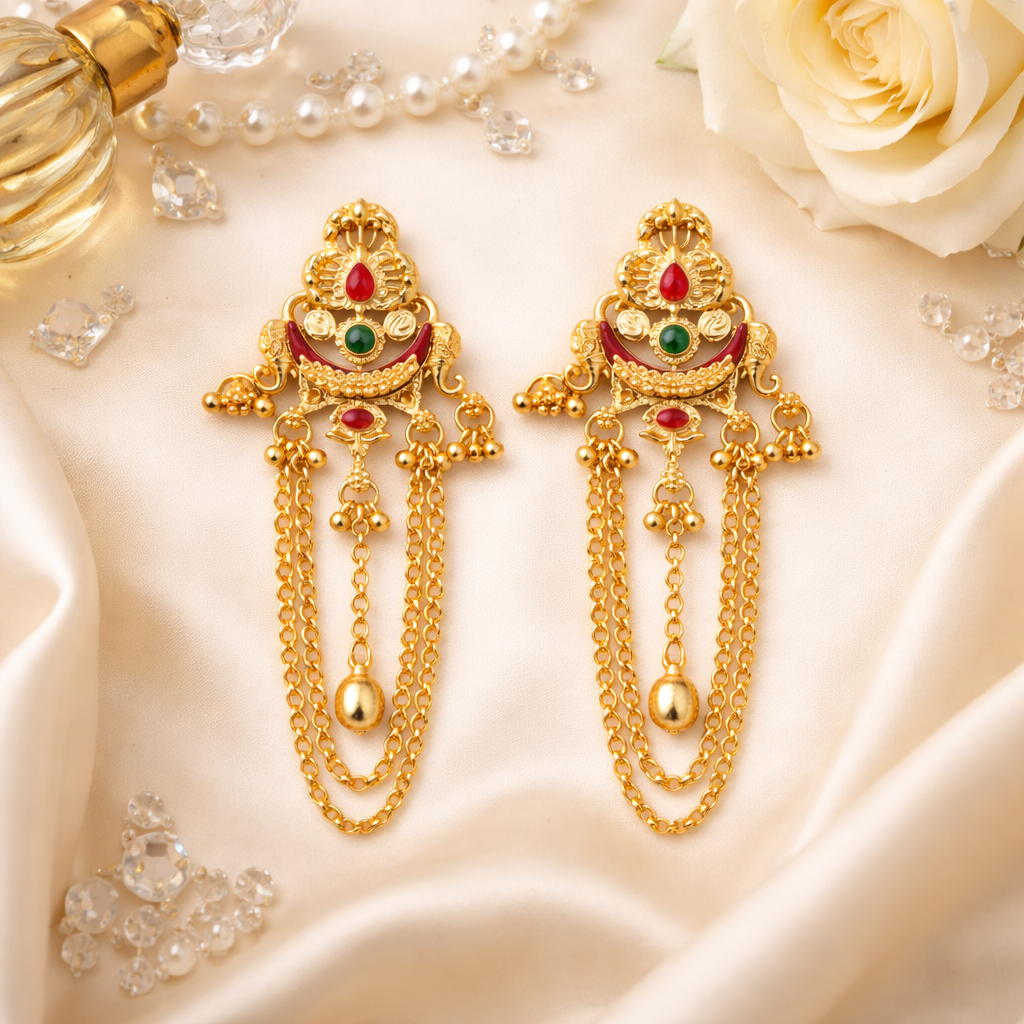 Devayani- Royal Gold-Plated Long Chain Earrings