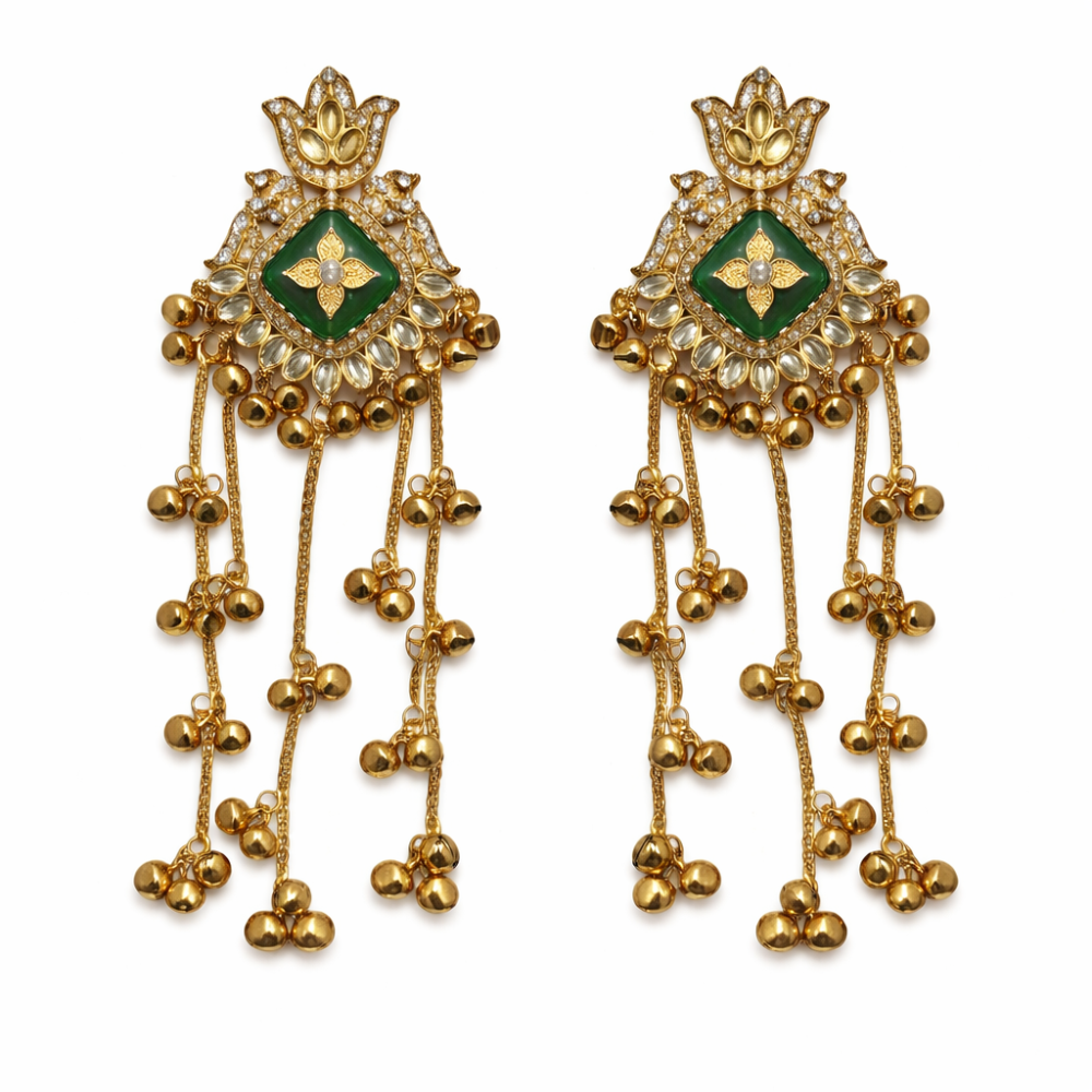 Gulnaar Traditional Green stone Ghunghroo Earrings