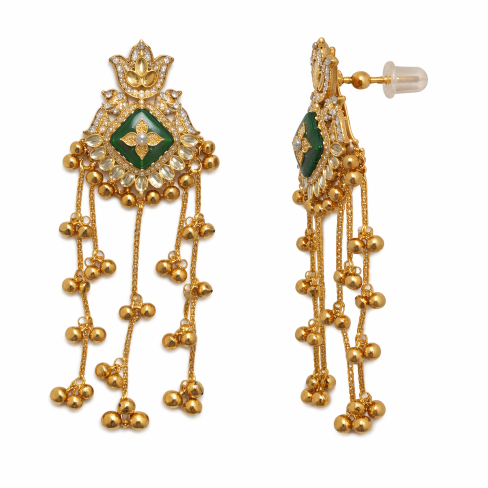 Gulnaar Traditional Green stone Ghunghroo Earrings