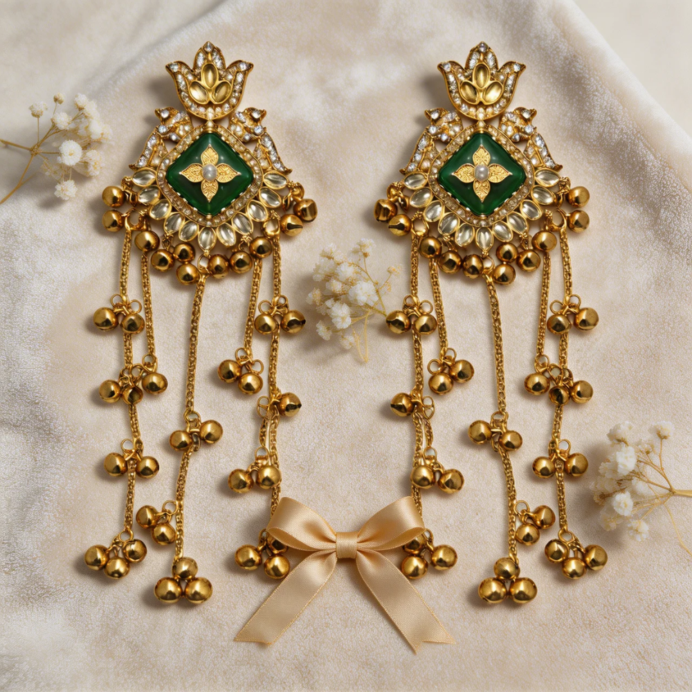 Gulnaar Traditional Green stone Gunghroo Earrings