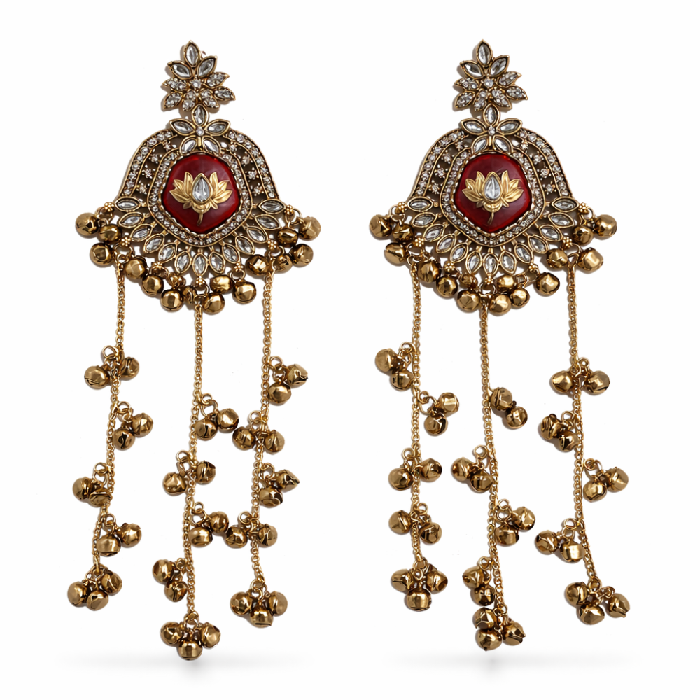 Gulnaar Traditional Maroon stone Ghunghroo Earrings