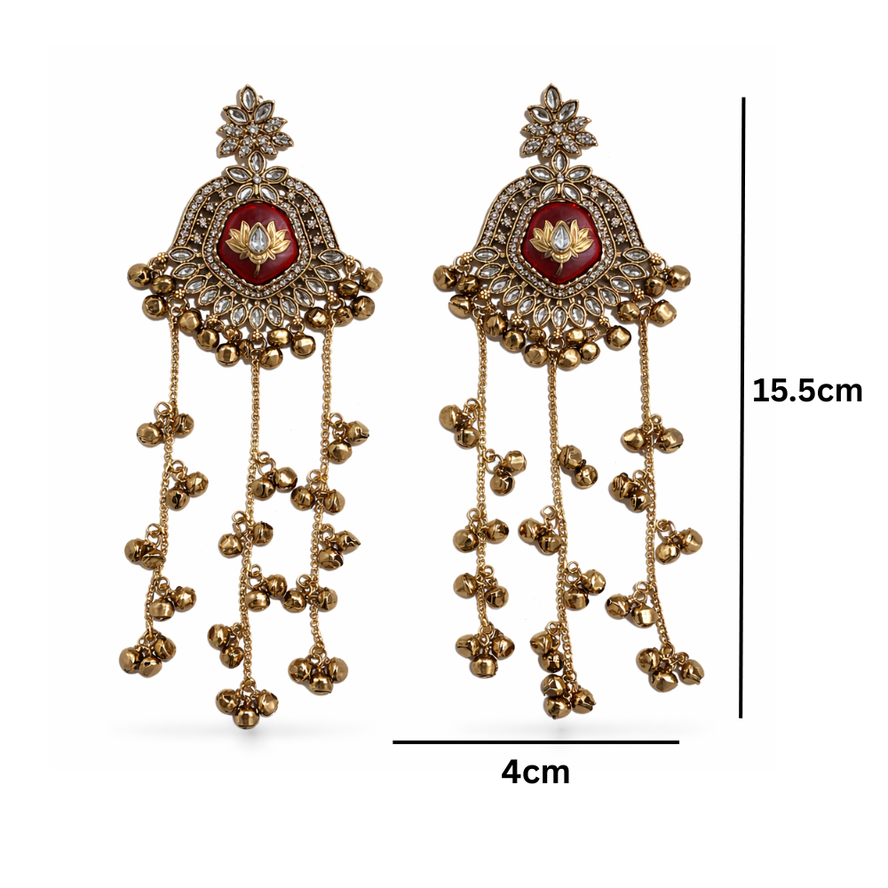 Gulnaar Traditional Maroon stone Ghunghroo Earrings