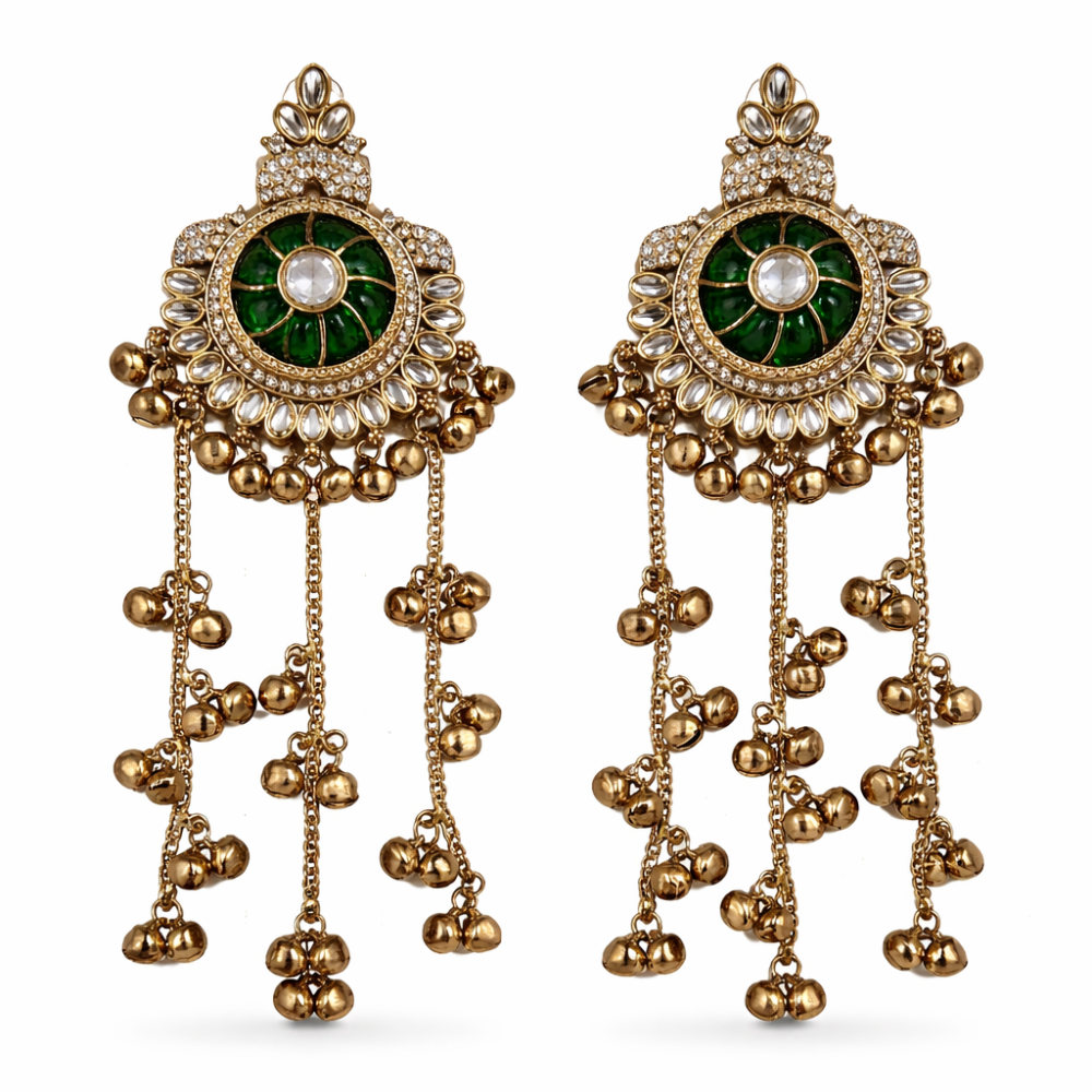 Shabnam Green Stone Ghunghroo Earrings