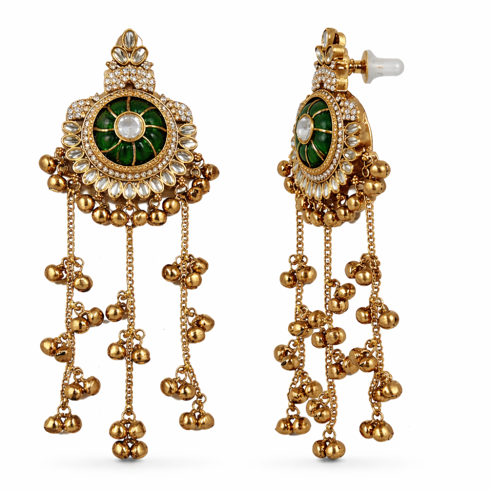 Shabnam Green Stone Ghunghroo Earrings