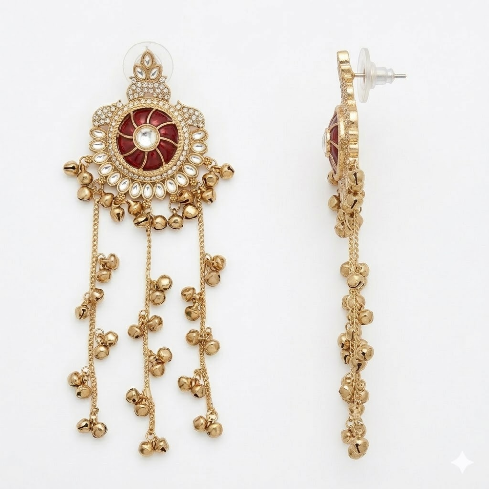 Shabnam Maroon Stone Ghunghroo Earrings