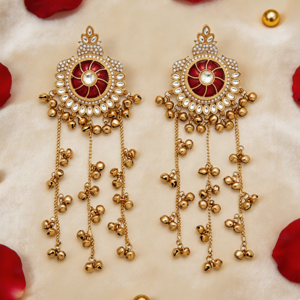 Shabnam Maroon Stone Gunghroo Earrings