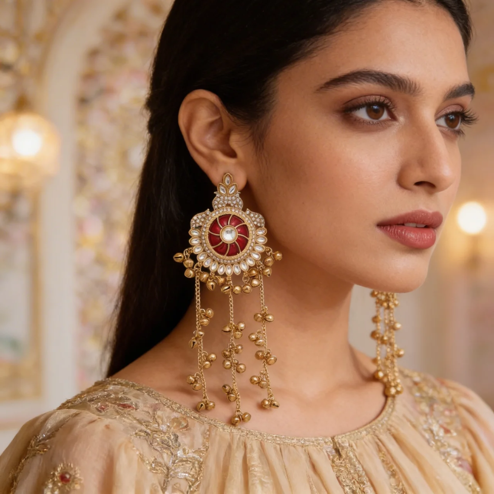 Shabnam Maroon Stone Gunghroo Earrings