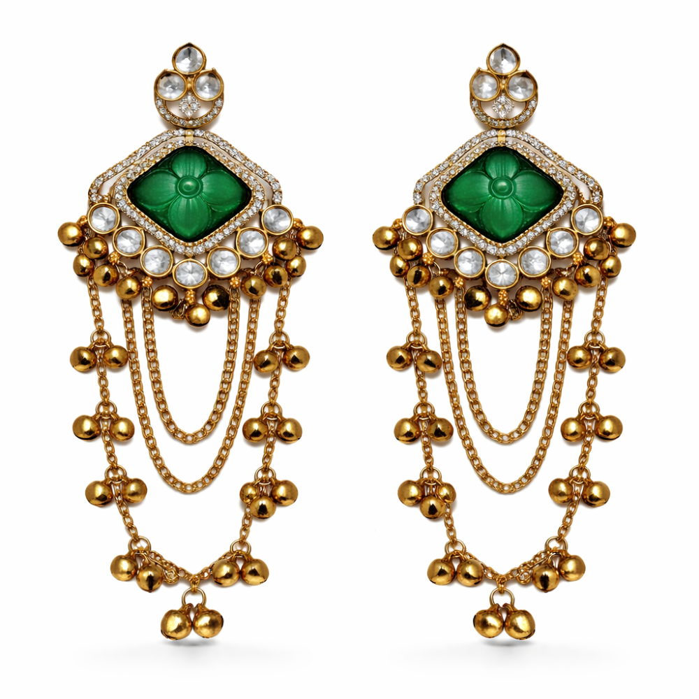 Zivah - Green Ghunghroo Dangler Earrings