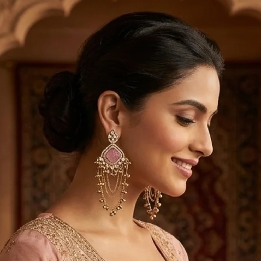 Zivah - Pink Gunghroo Dangler Earrings