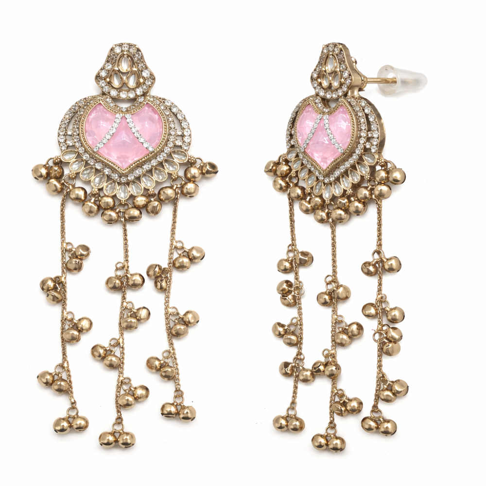 Alfeena- Pink Dangler Ghunghroo Earrings