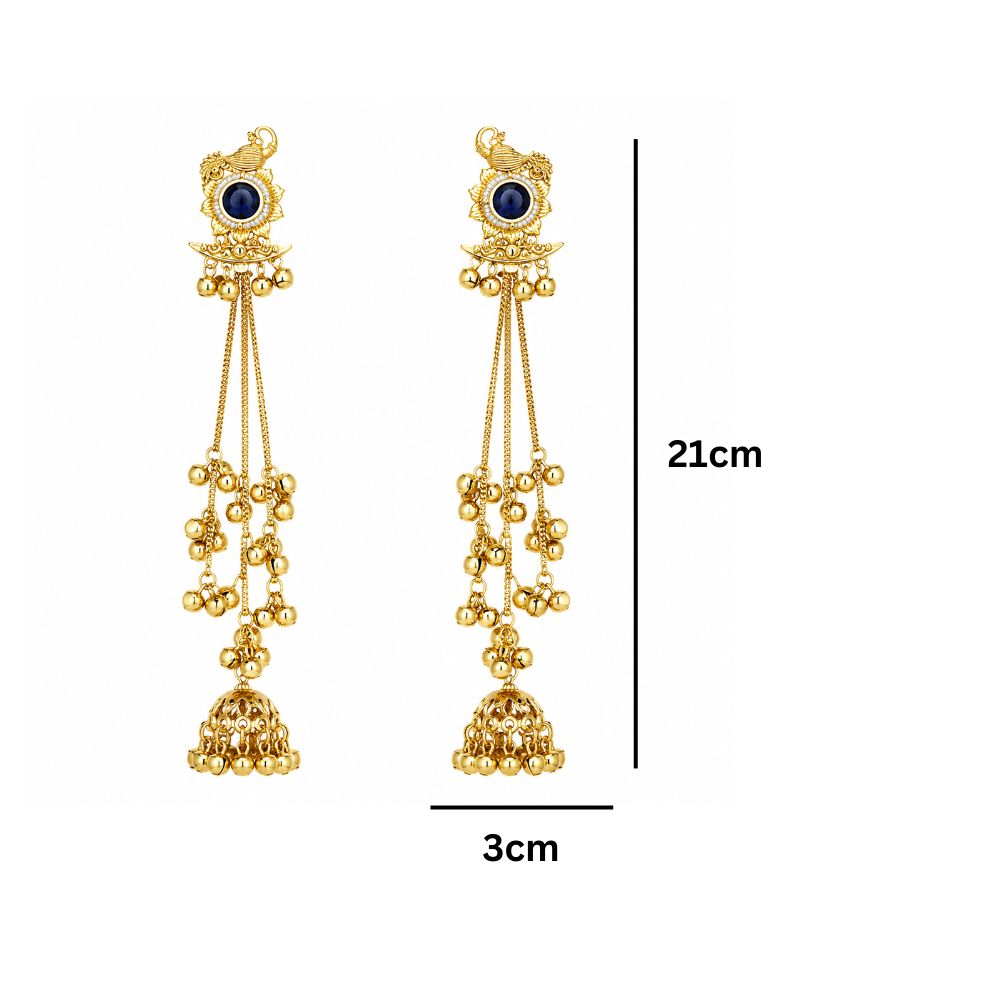 Farahana- Blue Kashmiri Style Peacock Jhumka Ghungroo Earrings