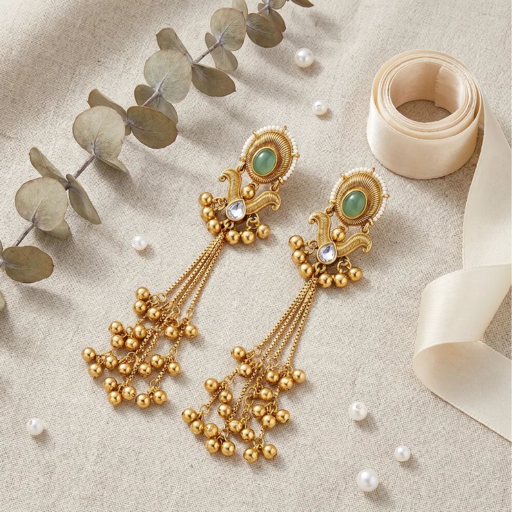 Ameera- Mint Long Kashmiri Ghungroo Earrings