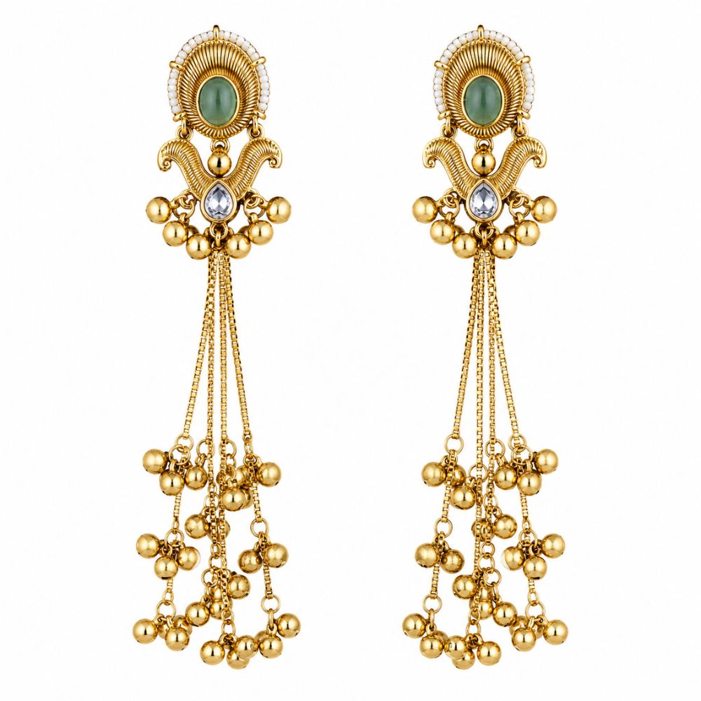Ameera- Mint Long Kashmiri Ghungroo Earrings