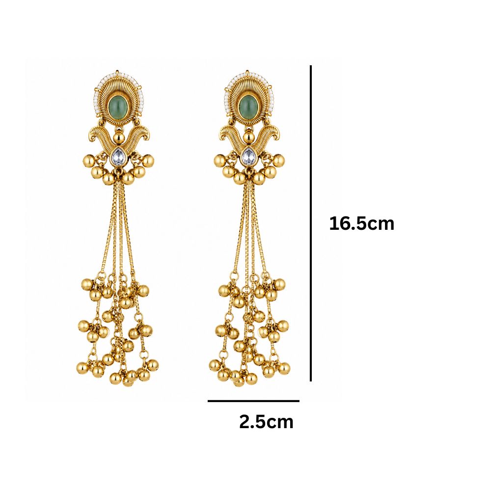 Ameera- Mint Long Kashmiri Ghungroo Earrings